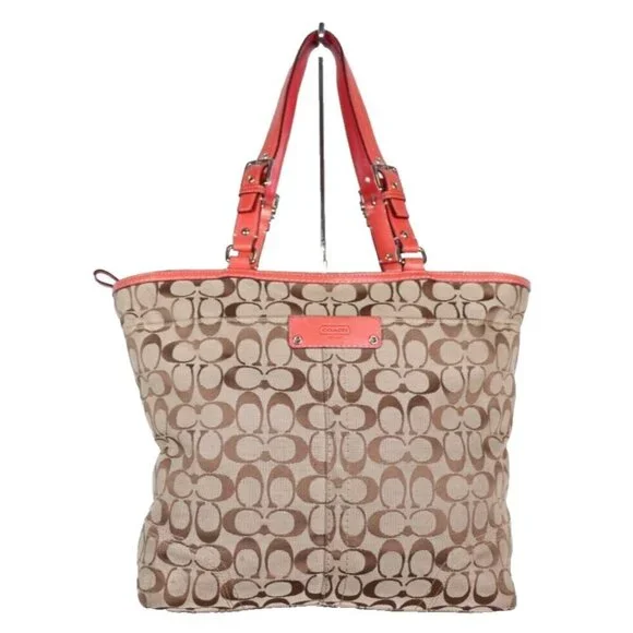 Coach Unisex Large Tan Orange Signature Hamptons Book Tote Bag Monogram Purse - Picture 1 of 12